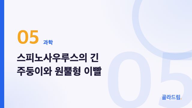 스피노사우루스의 긴 주둥이와 원뿔형 이빨