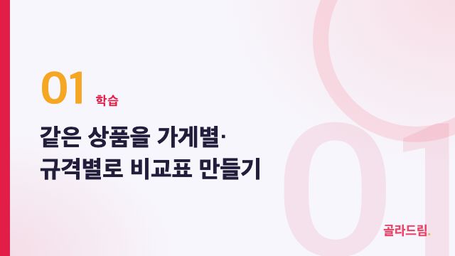 같은 상품을 가게별·규격별로 비교표 만들기